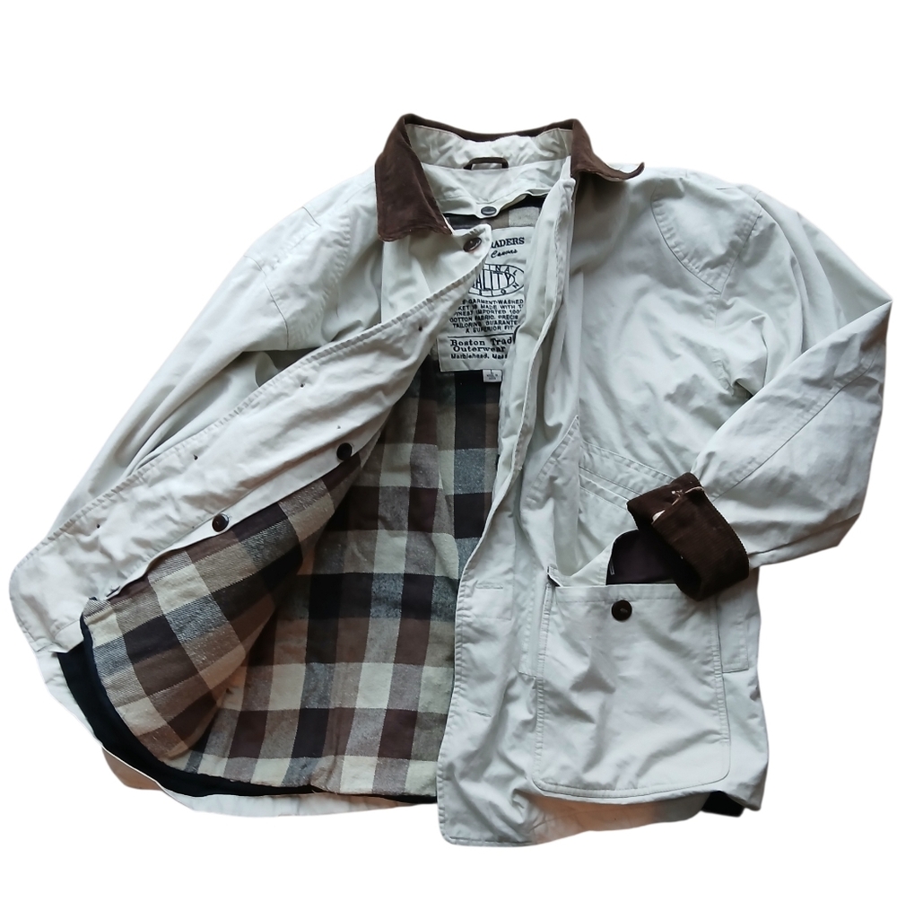 Boston Traders Men Size Large  Cream Jacket with Brown Corduroy Collar And Cuffs